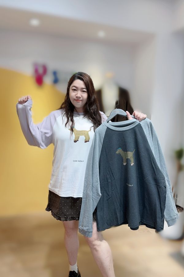 拼色袖小狗T(白/深灰) 