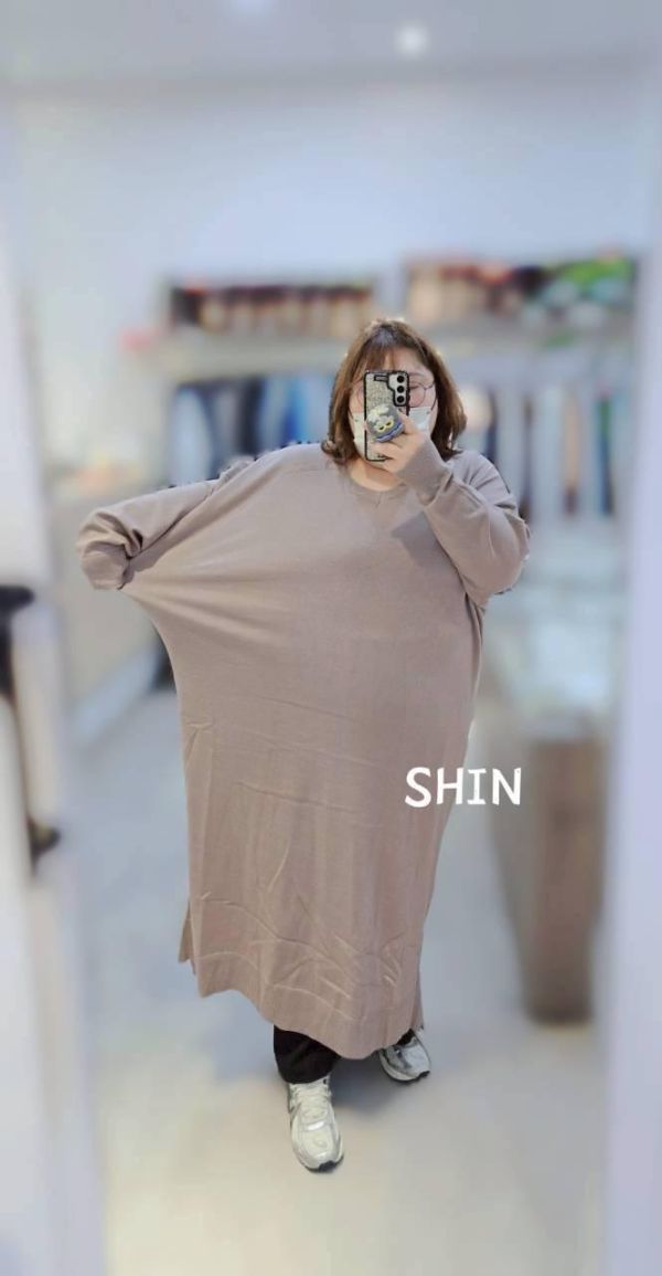 包邊V領前短後長版針織(紫/可可) 