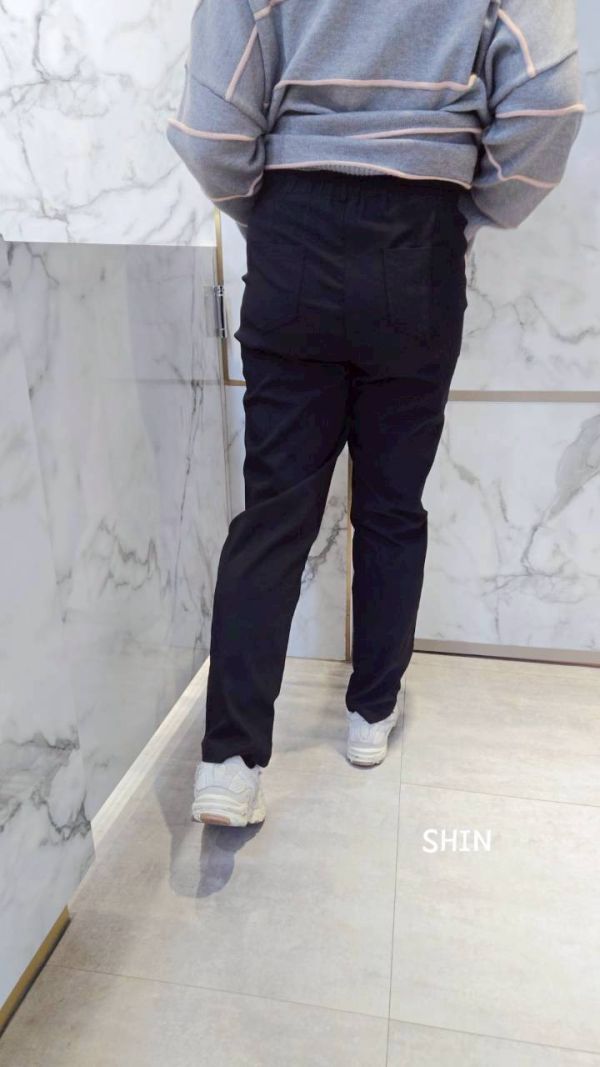 一口袋小刷毛工作褲(黑/藍) 