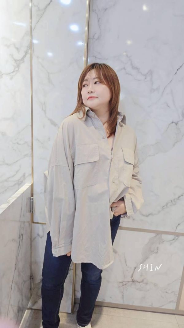 帥妹韓版中性口袋大襯衫 