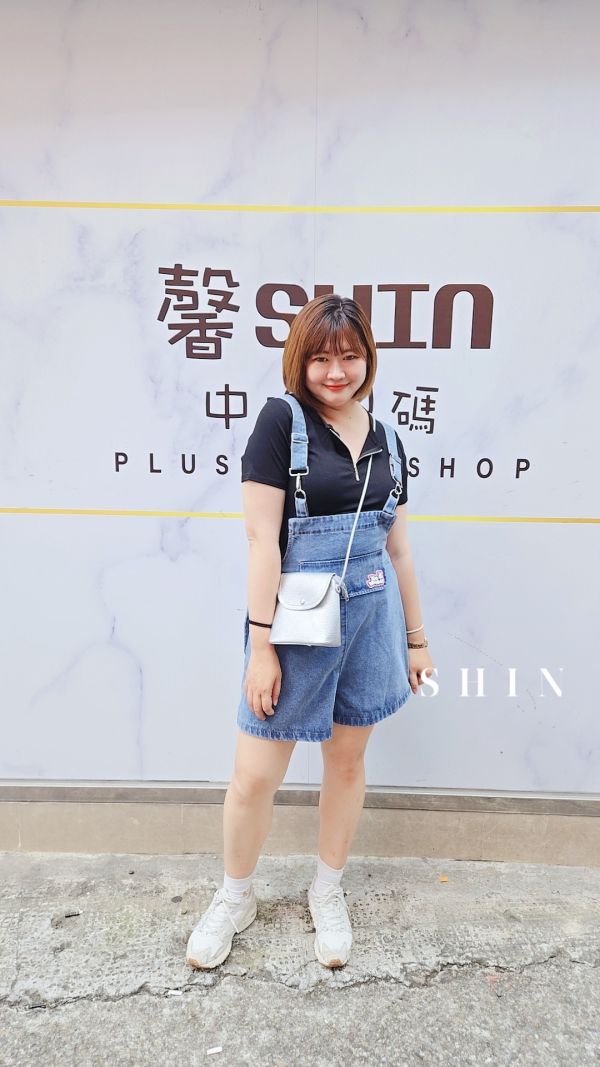 兔兔耳朵吊帶短褲(紫/牛仔) 