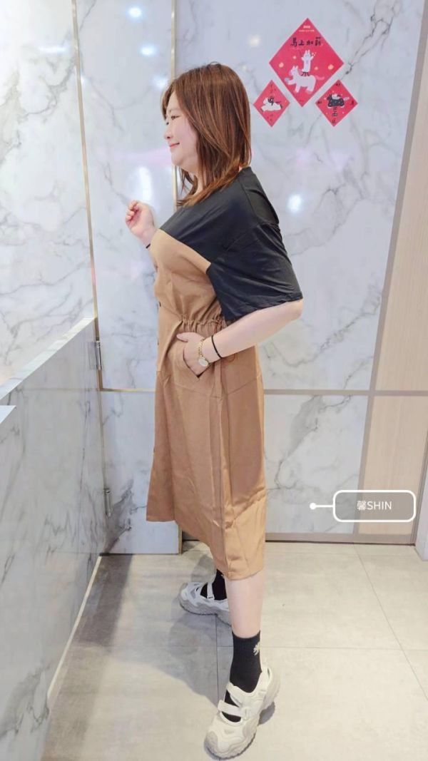 基本必須擁有假兩件吊帶長版(深藍/卡其) 