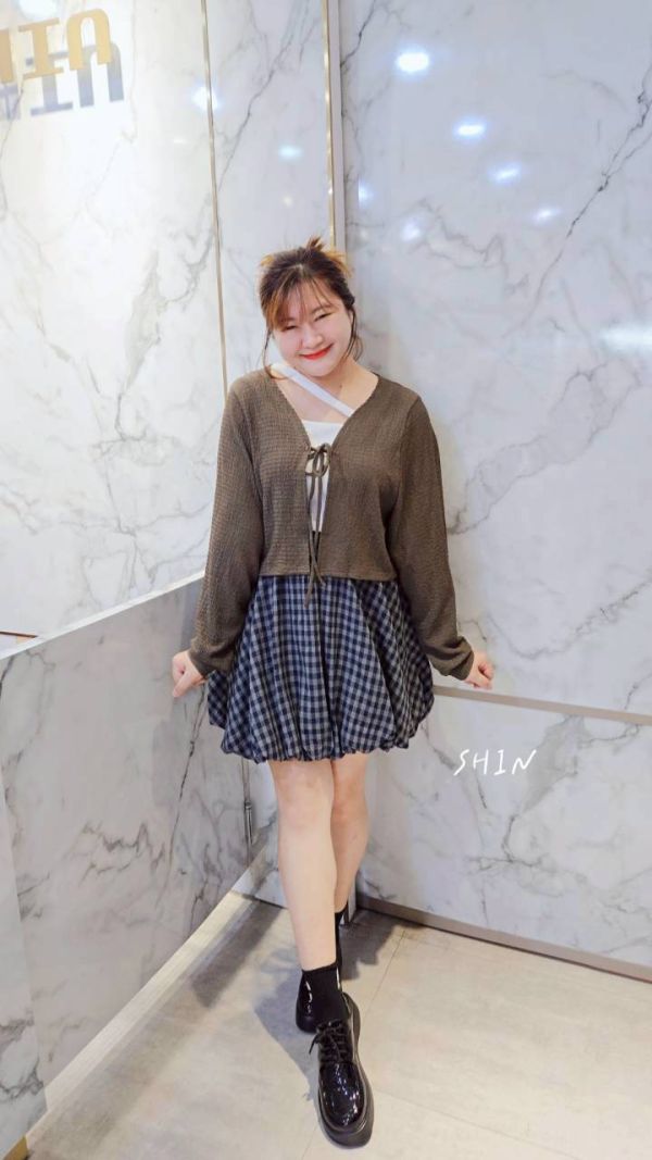 韓版皺皺綁帶罩衫(藍/咖/杏/黑) 