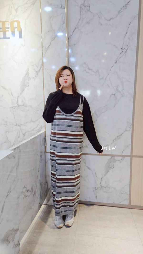 T+條紋長版針織洋(黑/杏/咖) 