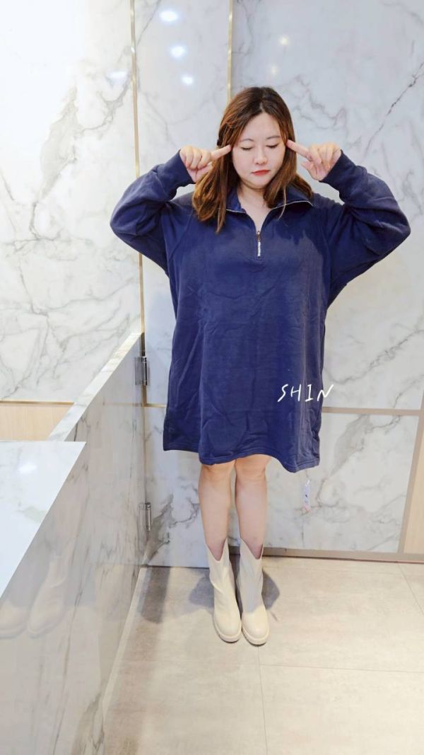 超好穿拉鍊小刷毛連衣裙(紫紅/藍) 