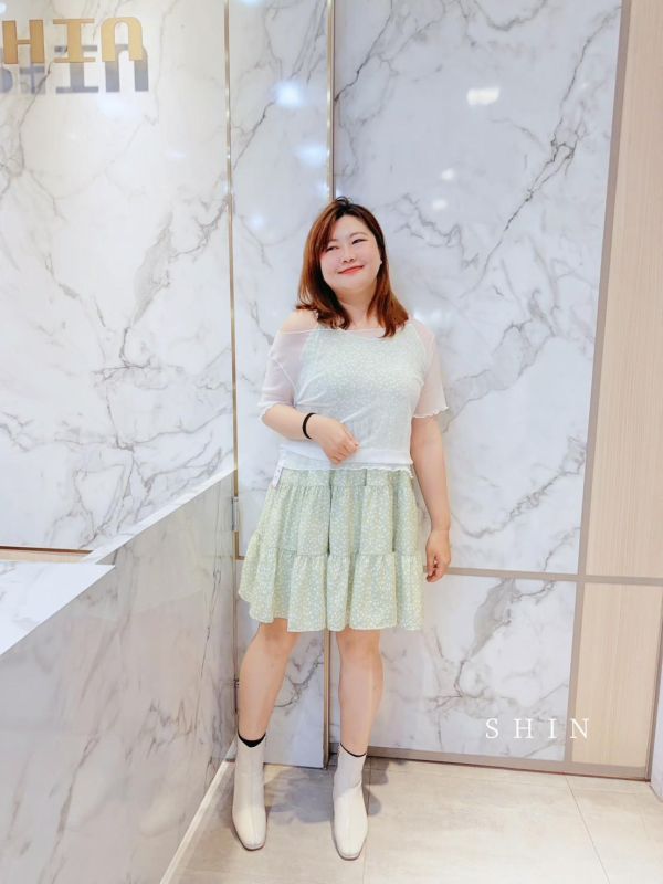 溫柔系碎花細肩短洋(綠/黑) 