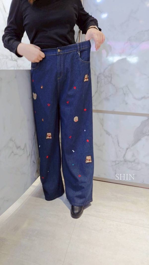 熊熊蝴結牛仔寬褲 