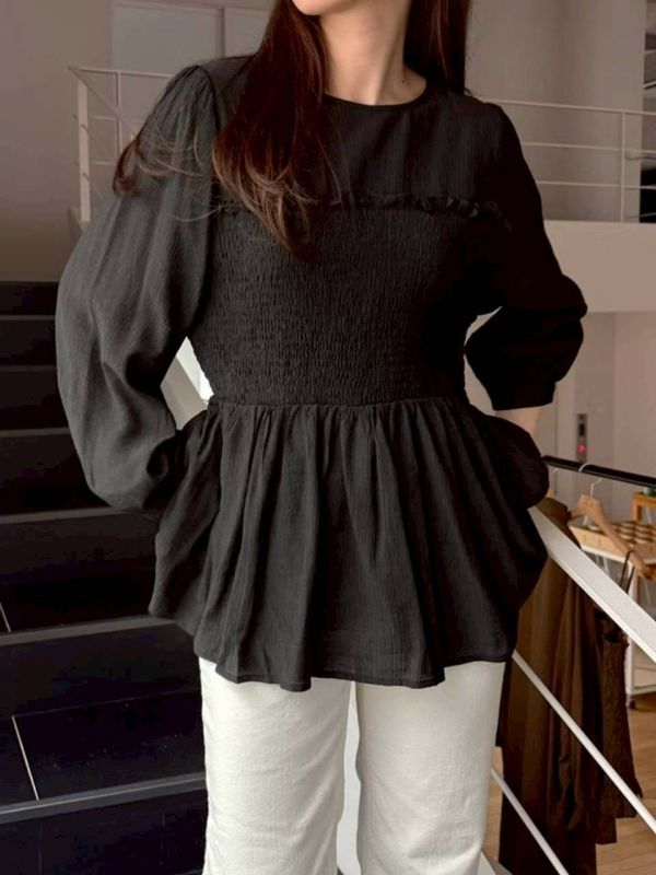 KOREA鬆緊胸上衣(咖/黑) 