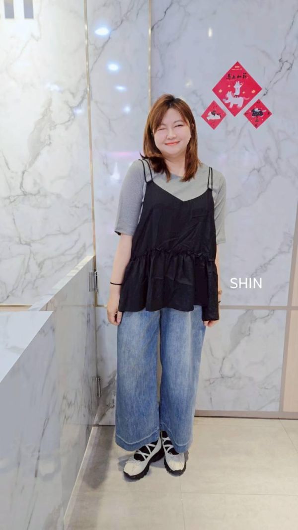 日系真兩件雙線蛋糕背心上衣組(駝/灰/焦糖) 