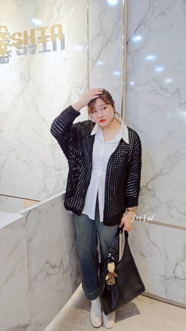 大洞洞針織慵懶罩衫(黑/紫/藍/杏/卡) 