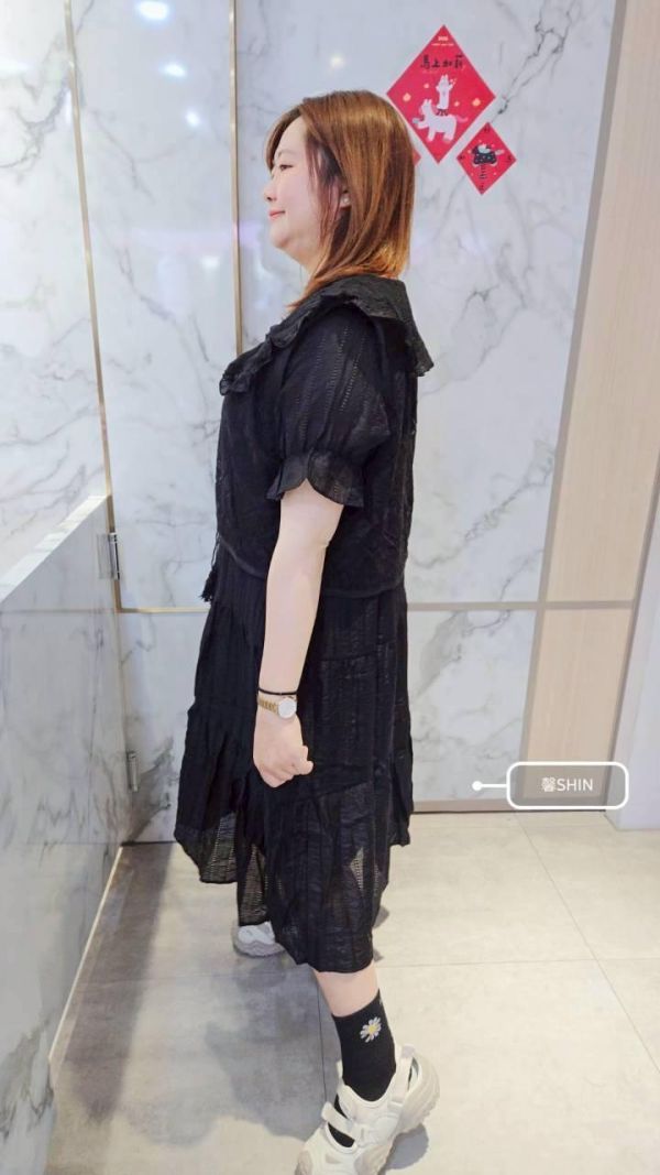 真兩件蕾絲背心+娃娃領洋裝(米白/黑) 