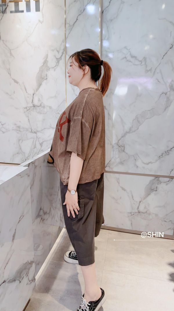 水洗寬鬆中長褲(深灰/黑) 