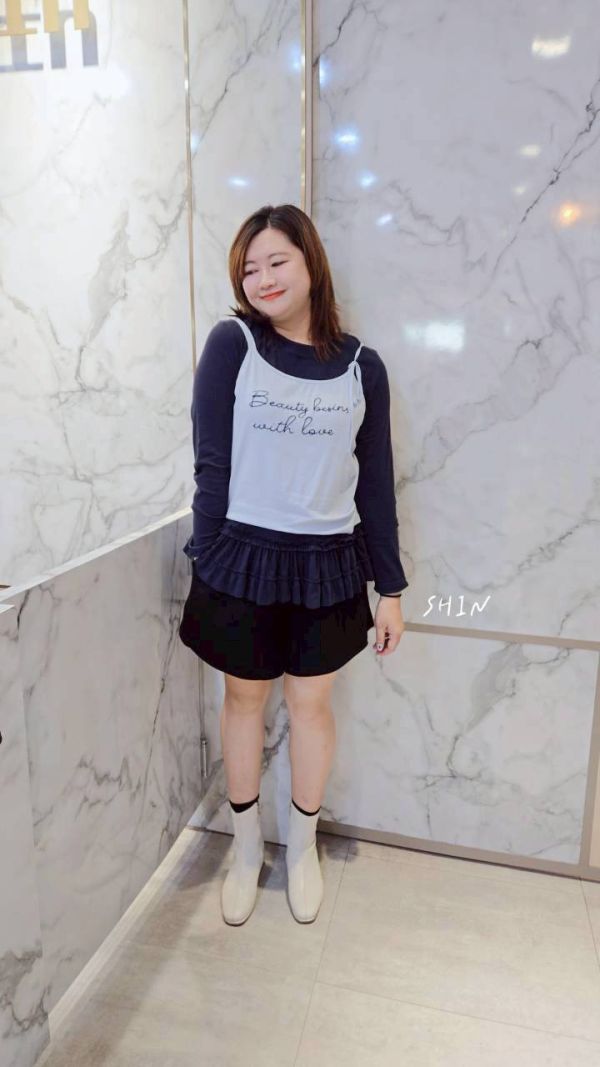 真兩件文字肩綁帶T 