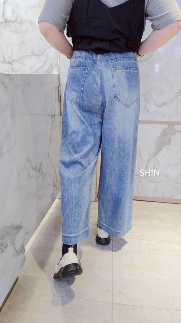 超好看下包邊牛仔寬褲(深/淺) 