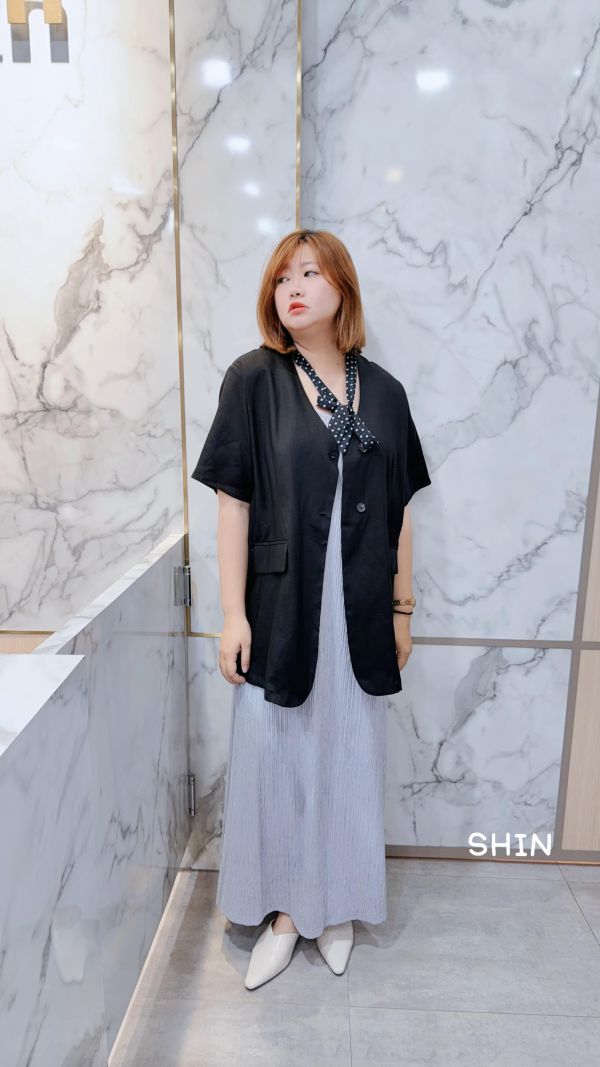 附波點綁帶亞麻西裝外套 