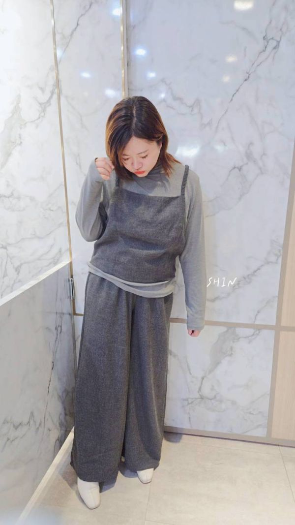 韓版毛呢編織真三件套裝(灰/咖) 