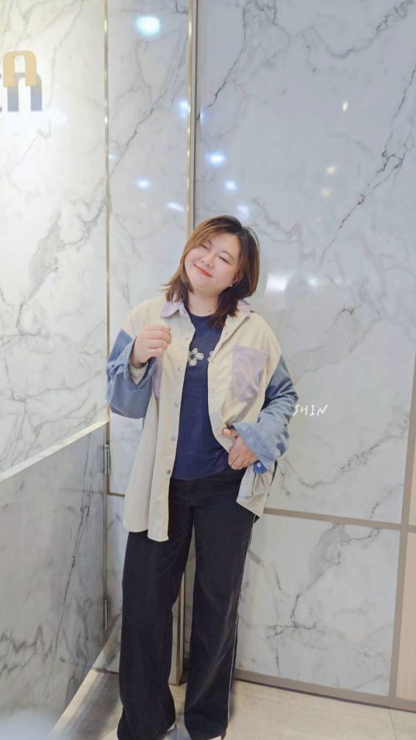 韓版燈芯絨撞色拼接襯衫(紫/灰/杏) 