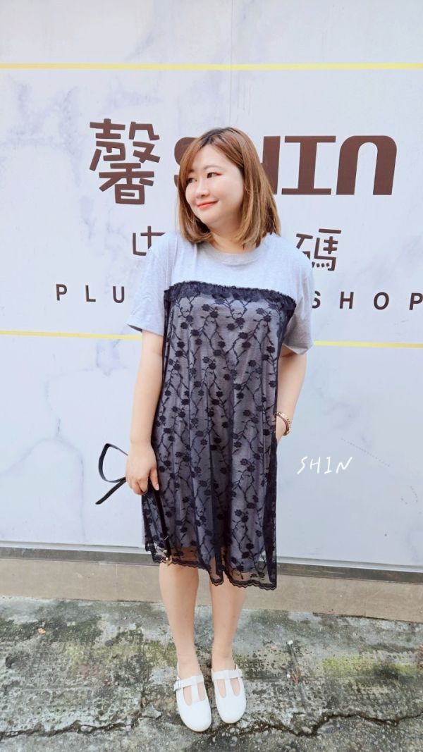 拼接蕾絲棉長版洋 