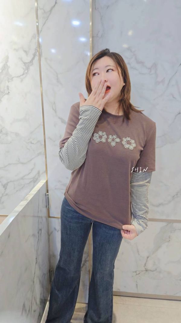 三花條紋袖假兩件T(黑/深藍/咖) 