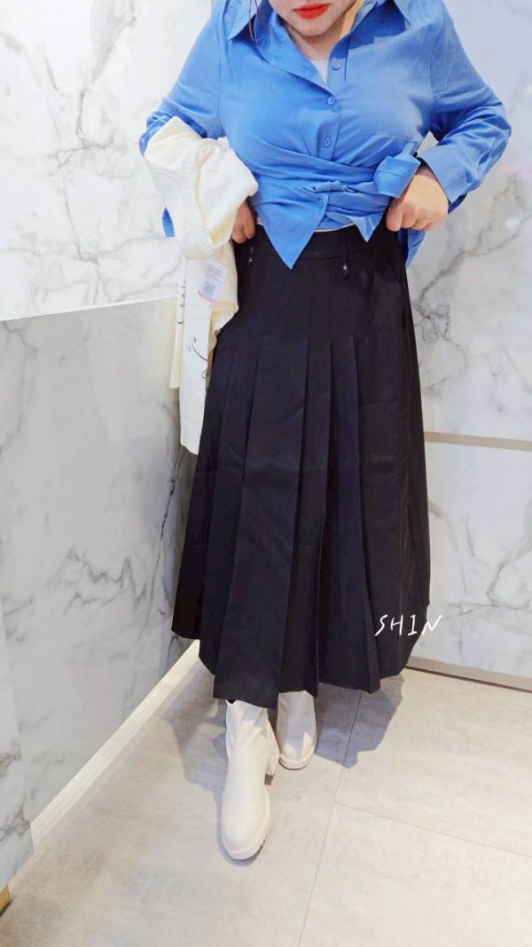 學院風百褶半身裙(黑/灰) 