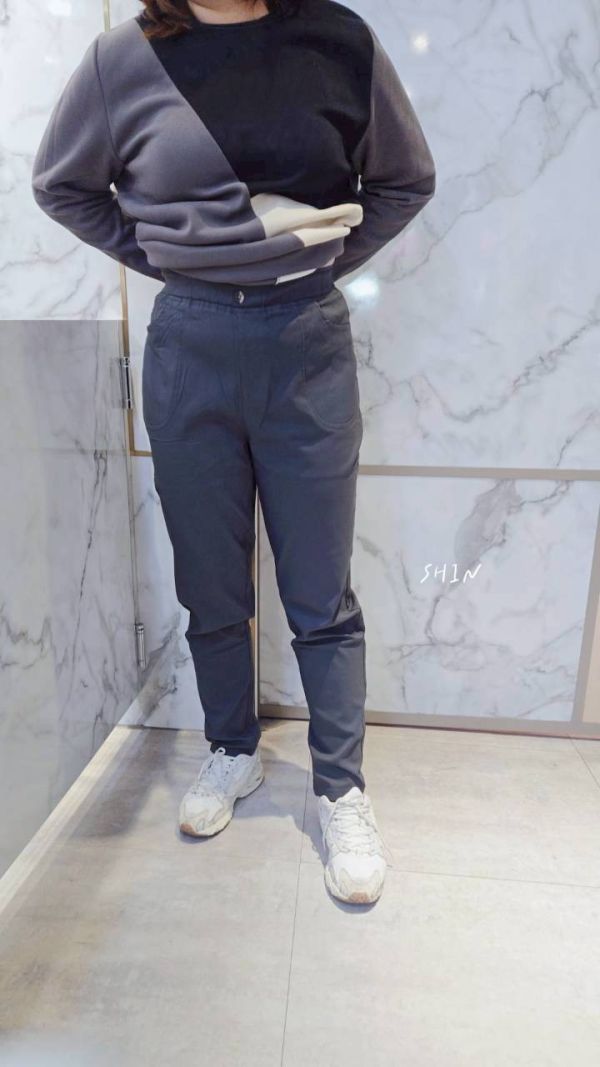 腰釦小刷毛工作褲(灰/黑) 