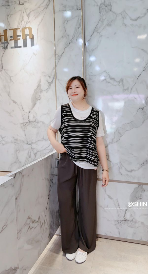 涼感假兩件條紋背心T 