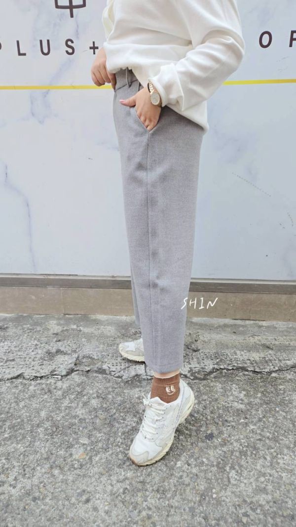 挺布毛呢七分褲(黑/灰) 