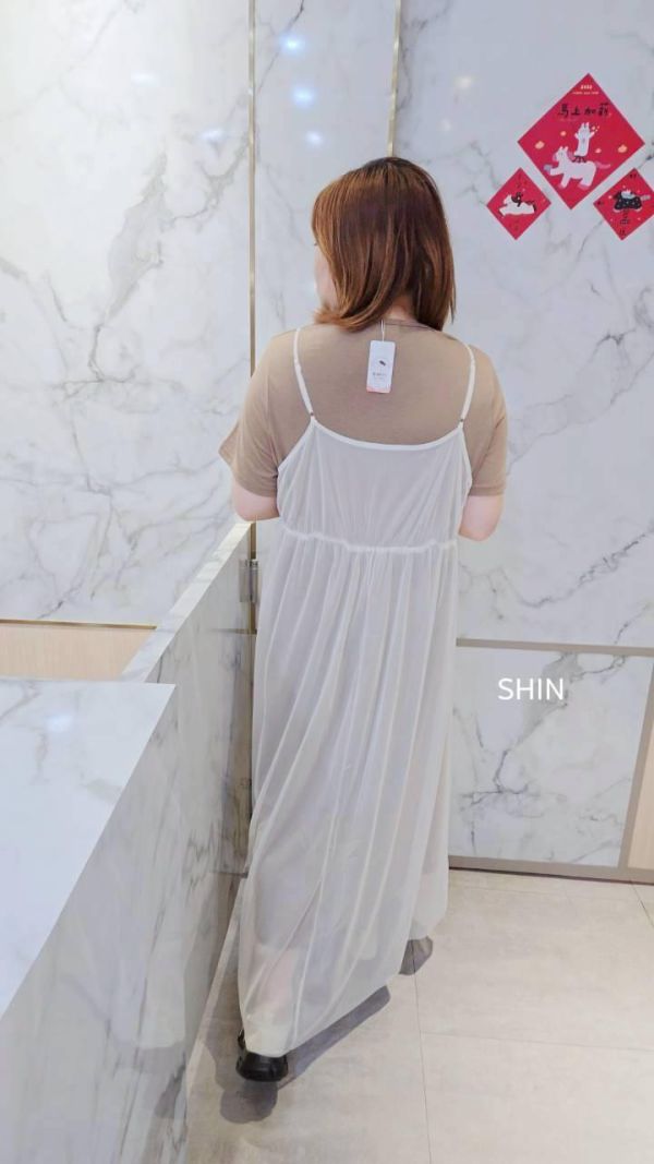 要漂亮要氣質都有的真兩件網紗配素T長洋(咖/黑) 