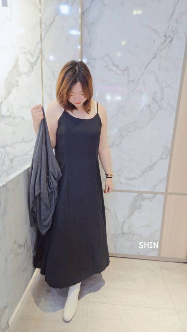 直紋針織衣+雪紡長版洋(粉/藍/灰) 