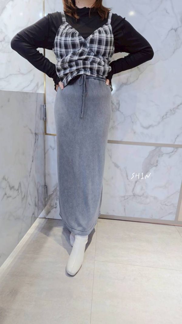 水洗感設計針織長裙 