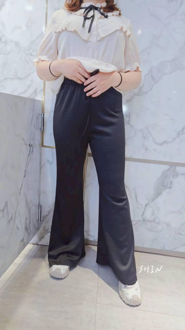 滑面喇叭綁帶長褲(杏/咖/黑) 