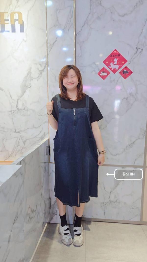 有上架就必買假兩件牛仔長版洋 