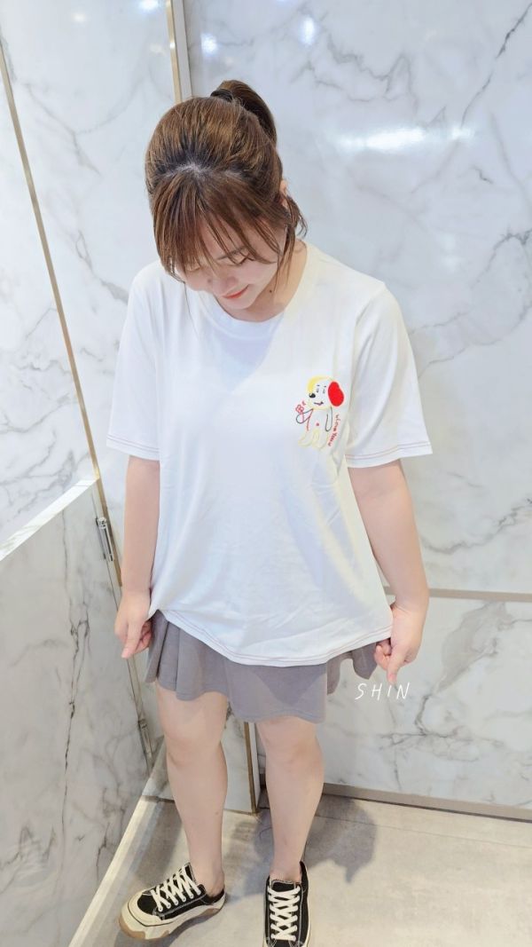 狗彩線條刺繡圓領(黃/白/紫) 