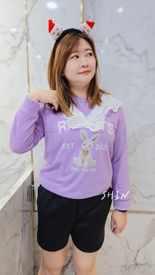 兔子蕾絲領T(藍/紫) 