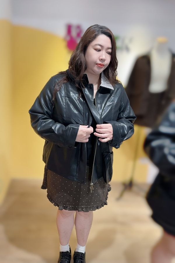 有夠流行的鋪棉皮衣外套(附包 