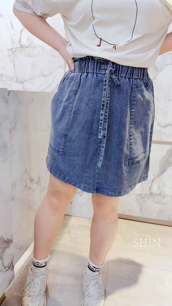 牛仔抽繩大口牛仔裙(深/淺) 
