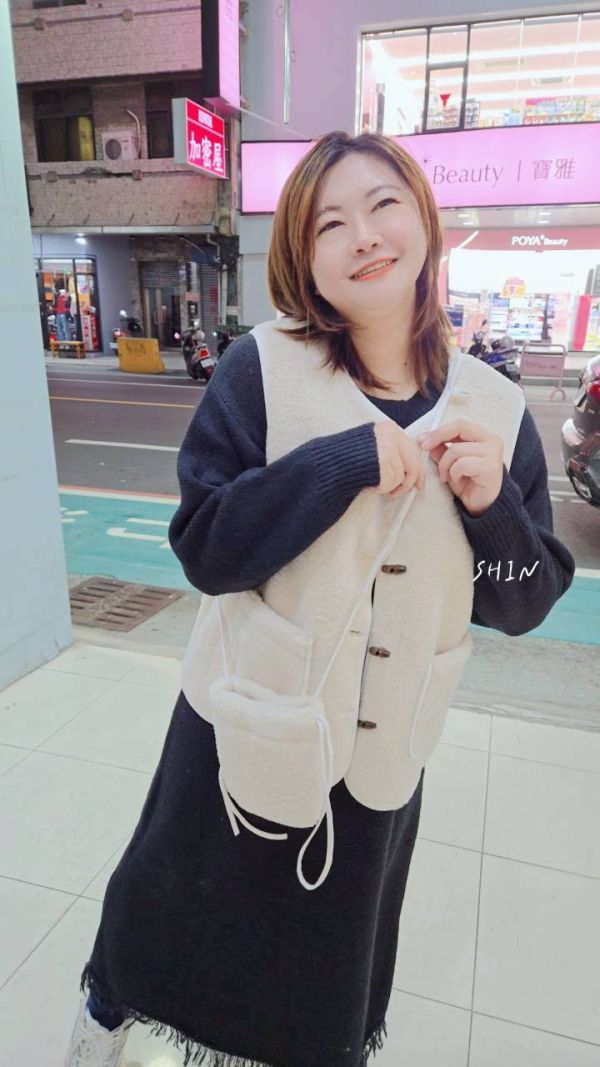 附包綿羊毛背心(粉/杏) 