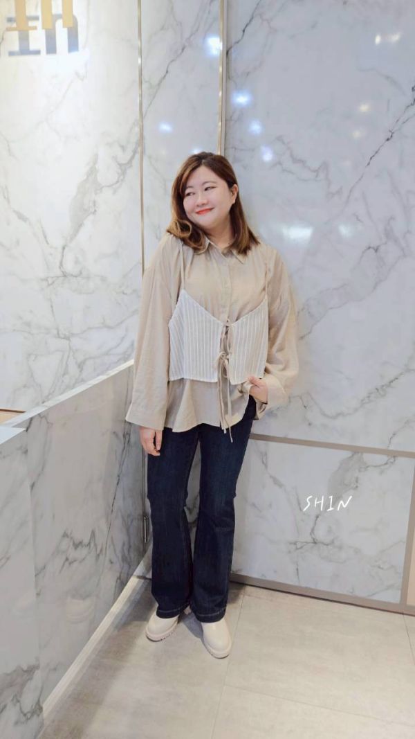 假兩件蕾絲背心雪紡襯衫(白/奶茶/灰) 