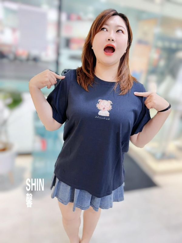 翻白眼女孩T(杏/深藍) 