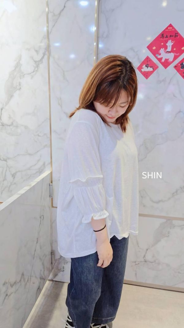 透氣竹節手袖滾邊上衣(橘/粉/黑/白) 