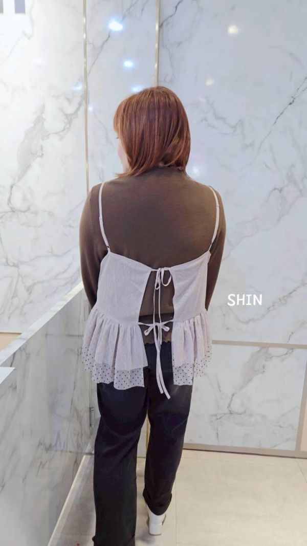 拼接吊帶網紗背心(灰/杏) 