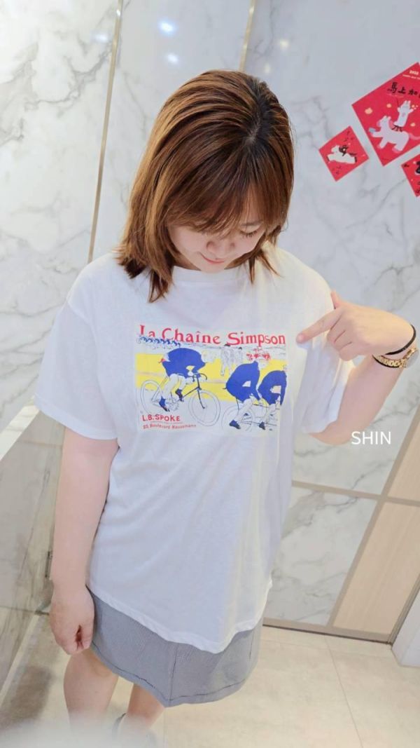 竹節棉復古單車印大T(黃/灰/白/藍) 