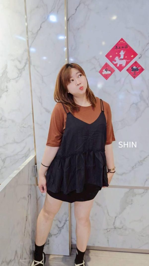 日系真兩件雙線蛋糕背心上衣組(駝/灰/焦糖) 