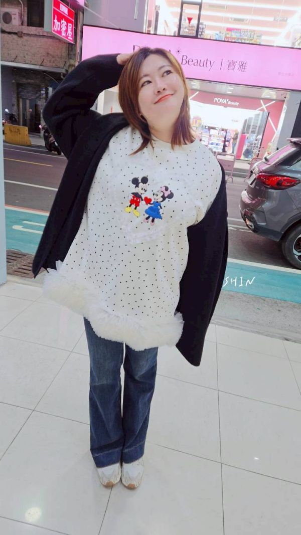 韓米奇刺繡刷毛Q長版(灰/杏) 