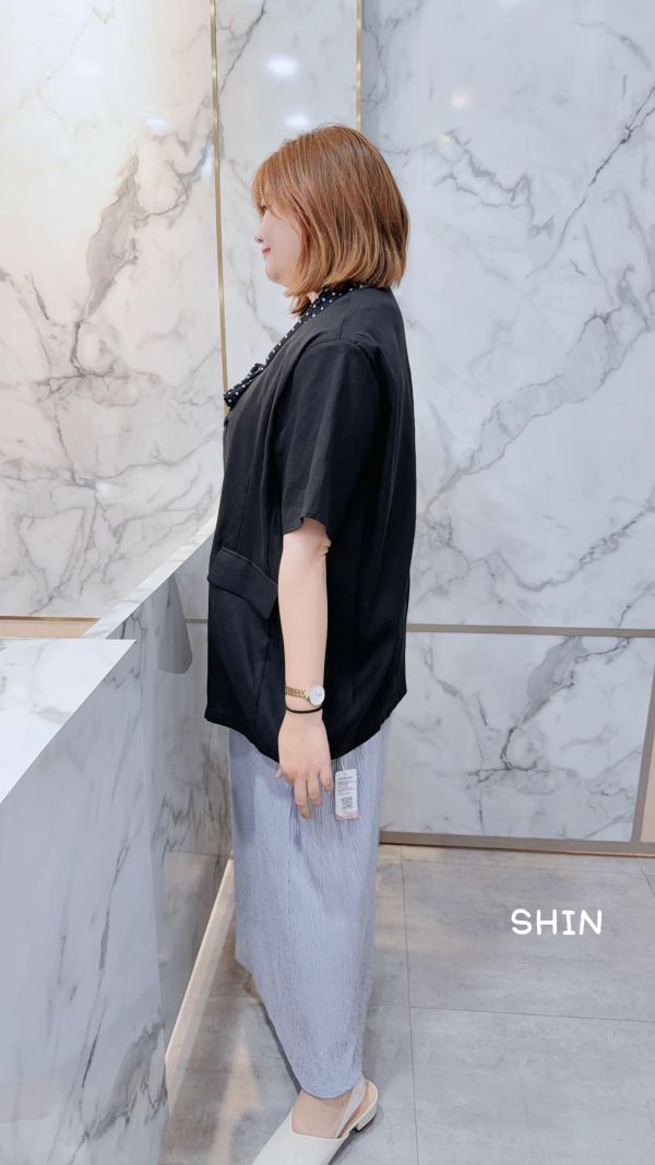 附波點綁帶亞麻西裝外套 