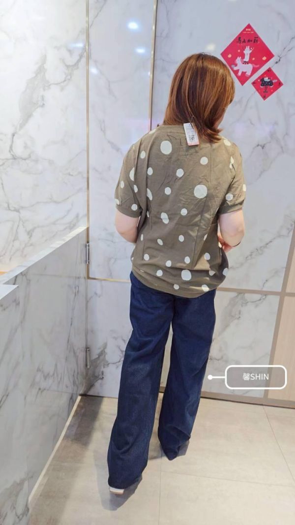 日系大小點點竹節棉麻上衣(綠/黑) 