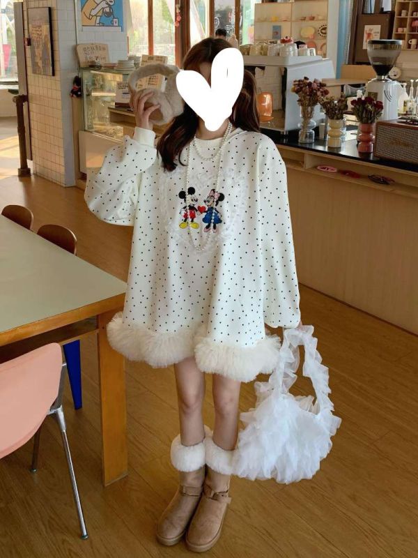 韓米奇刺繡刷毛Q長版(灰/杏) 