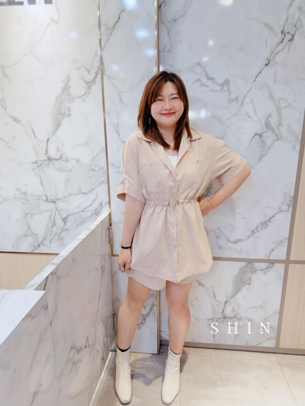 車線知性女孩襯衫褲套裝(藍/杏/黑) 