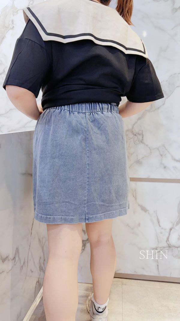 牛仔抽繩大口牛仔裙(深/淺) 