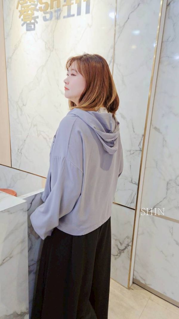 連帽雪紡罩衫(藕粉/卡其/灰/黑) 